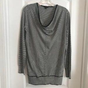 NWT Ann Taylor Black & White Striped Long Sleeve Sweater with Drapey Neckline
